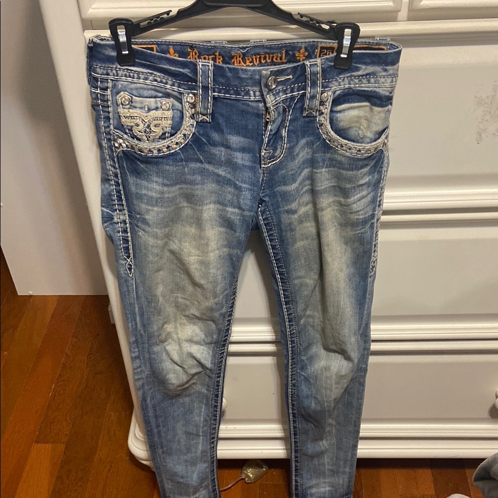 Rock Revival Blue Skinny Jeans Distressed Style